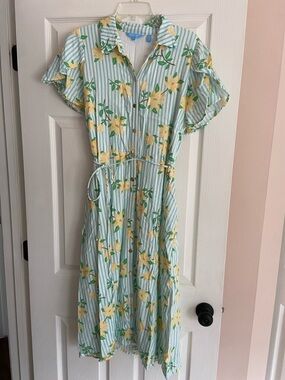 Draper James Striped Blue & Yellow Floral Dress